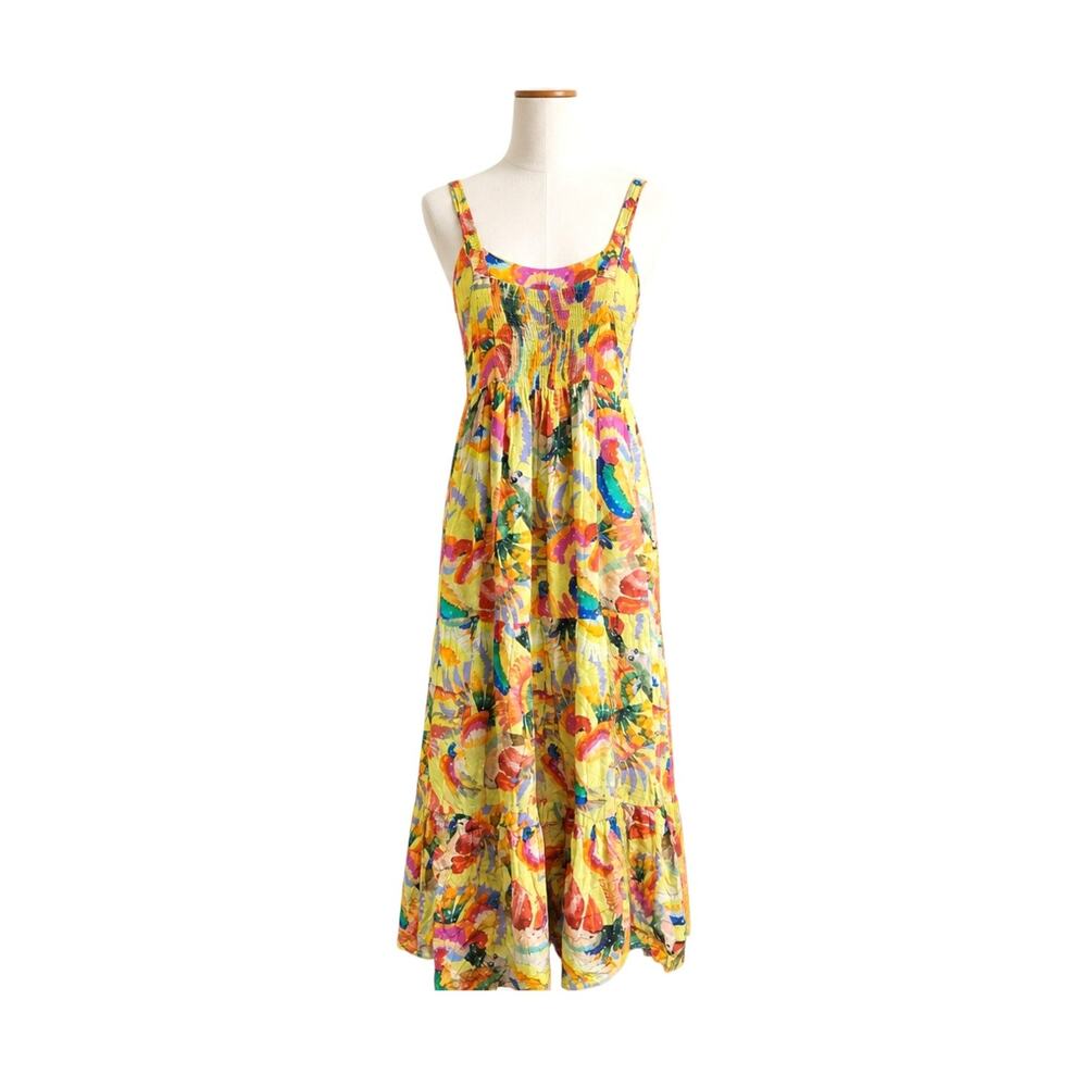 Farm Rio Anthropologie Textured Tropical Bird Maxi Dress Vacation Resortwear - Picture 4 of 10